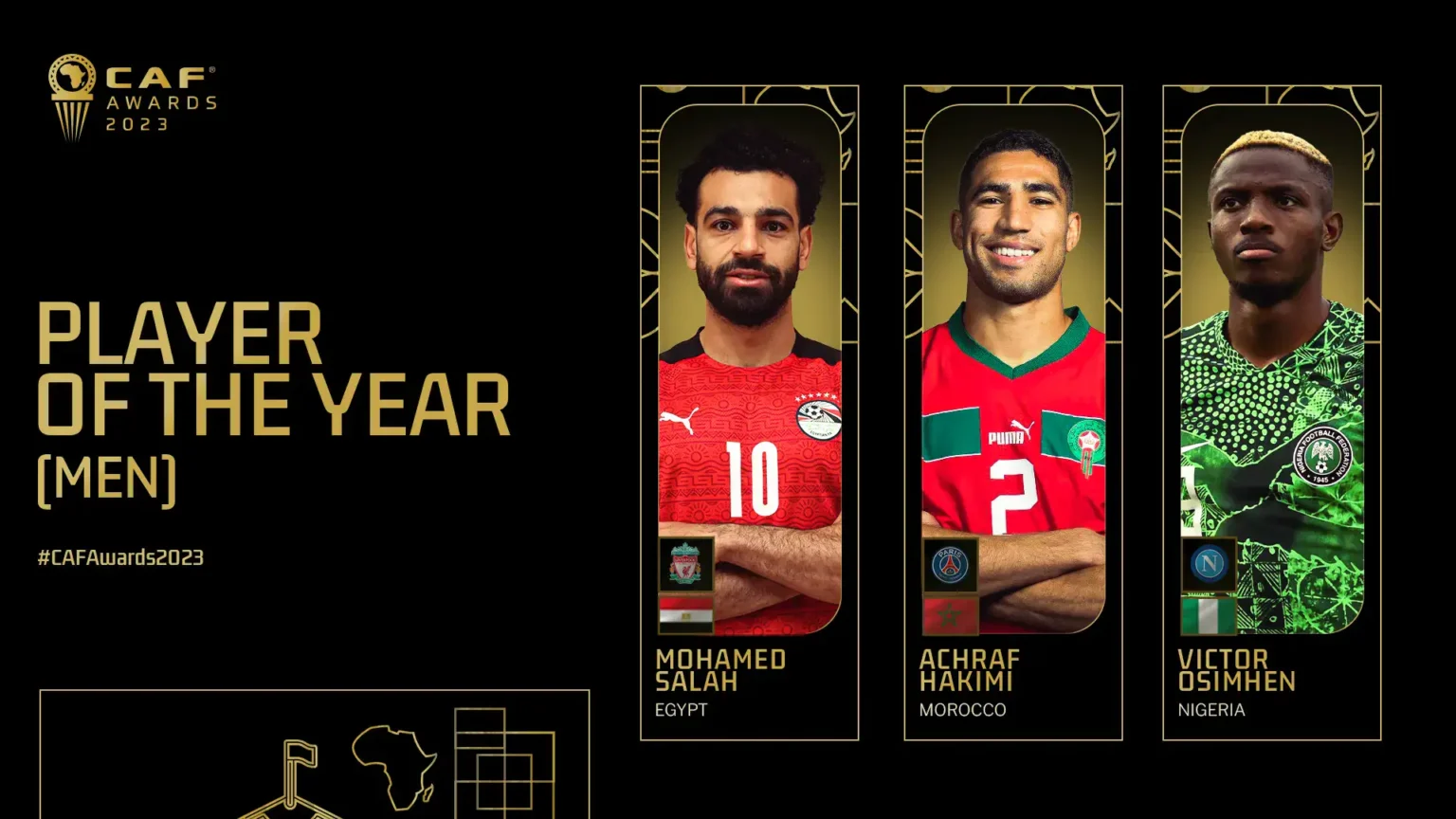 CAF Announces Nominees for 2025 African Player of the Year: Osimhen, Salah, and Hakimi in Contention CAF Announces Nominees for 2025 African Player of the Year: Osimhen, Salah, and Hakimi in Contention