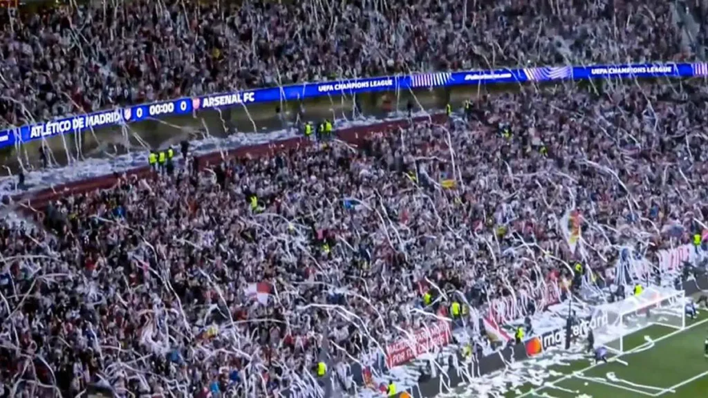 Atletico Fans Roll Out Wild Welcome for Arsenal in Champions League, Shower Pitch with Paper