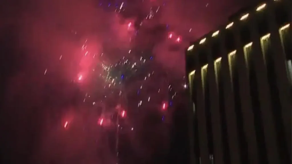 Bayern fans light fireworks outside Real Madrid hotel