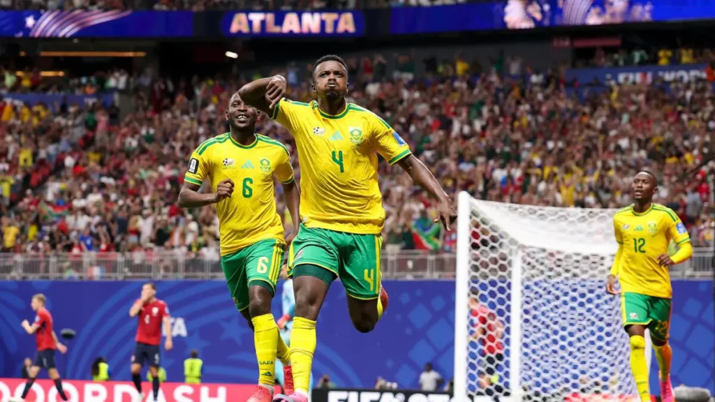 Hugo Broos announces Teboho Mokoena is available, but Themba Zwane is out.